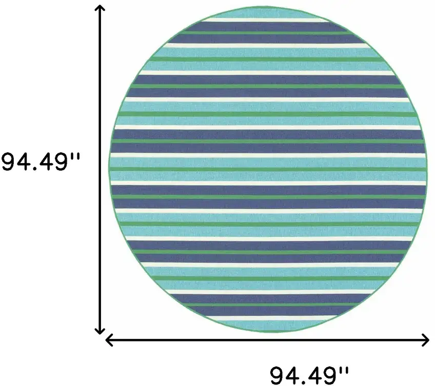8' Round Blue Round Geometric Stain Resistant Indoor Outdoor Area Rug Photo 6