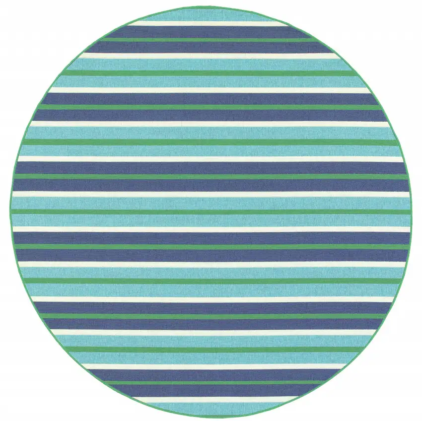 8' Round Blue Round Geometric Stain Resistant Indoor Outdoor Area Rug Photo 1