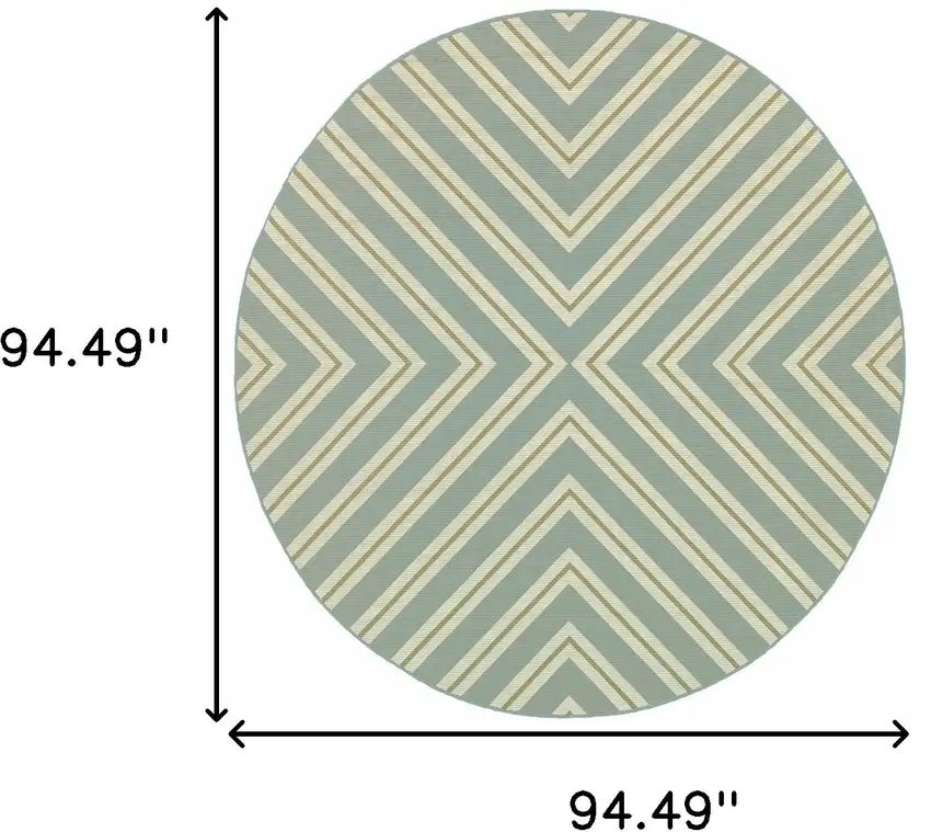 8' Round Blue Round Geometric Stain Resistant Indoor Outdoor Area Rug Photo 4