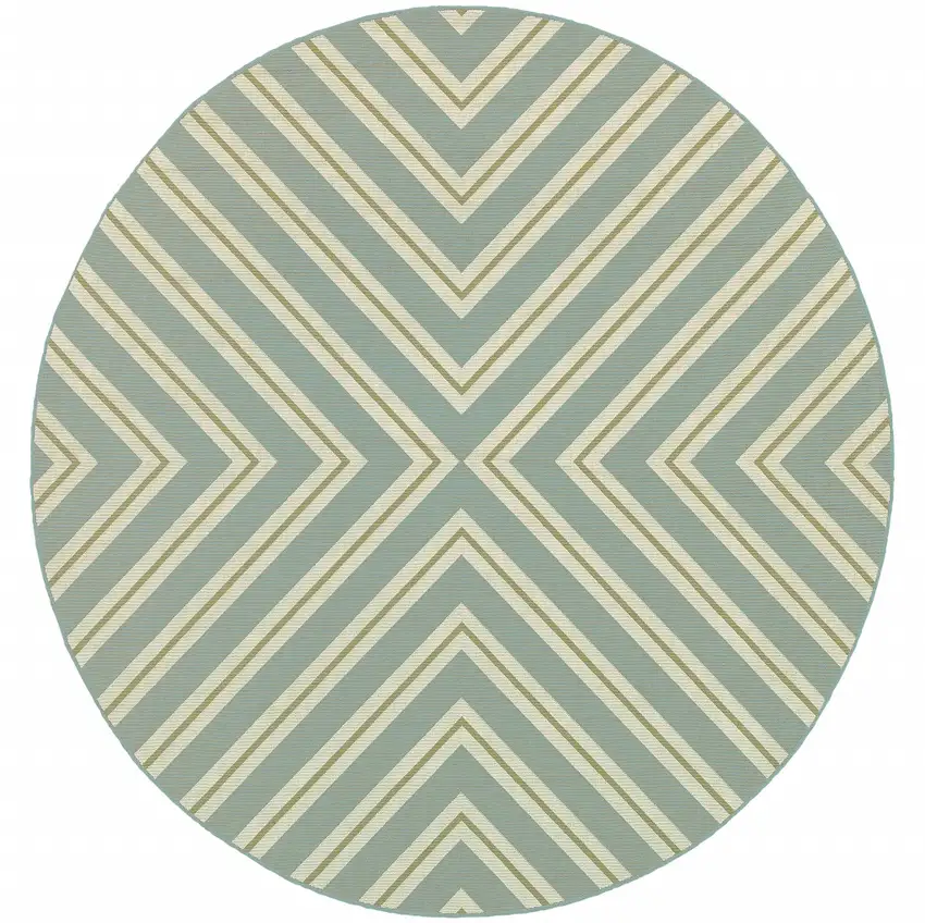 8' Round Blue Round Geometric Stain Resistant Indoor Outdoor Area Rug Photo 1