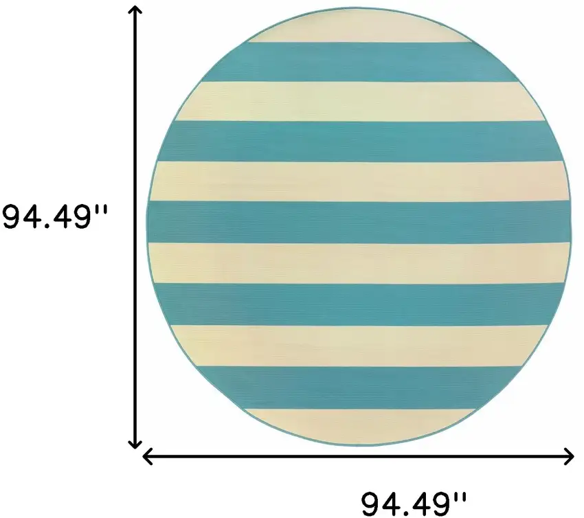 8' Round Blue Round Geometric Stain Resistant Indoor Outdoor Area Rug Photo 4