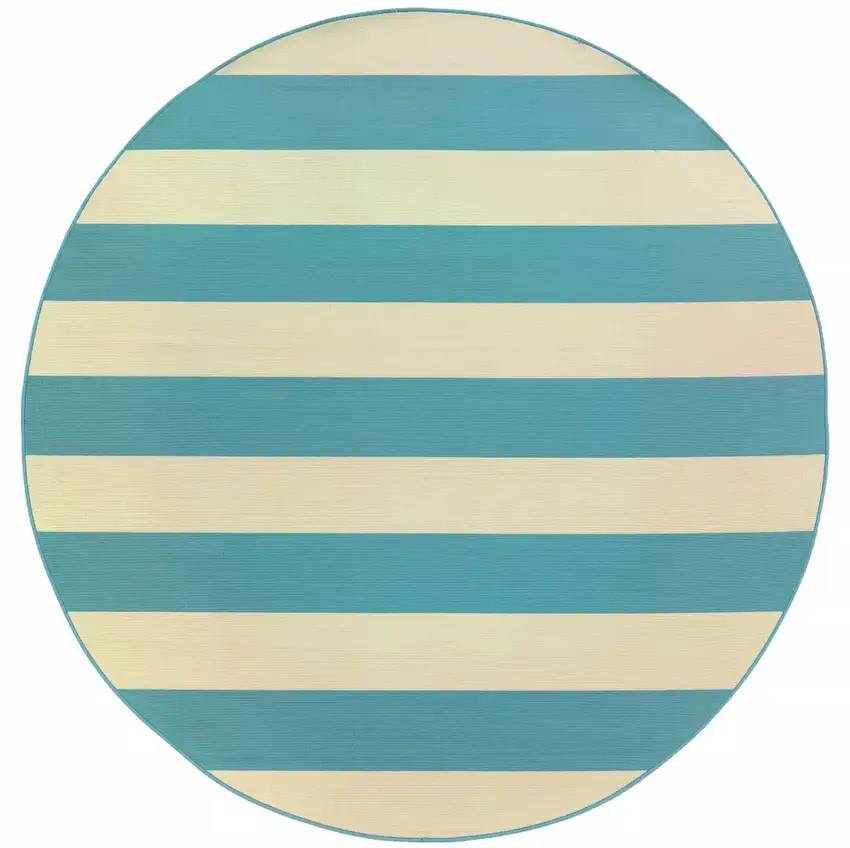 8' Round Blue Round Geometric Stain Resistant Indoor Outdoor Area Rug Photo 1