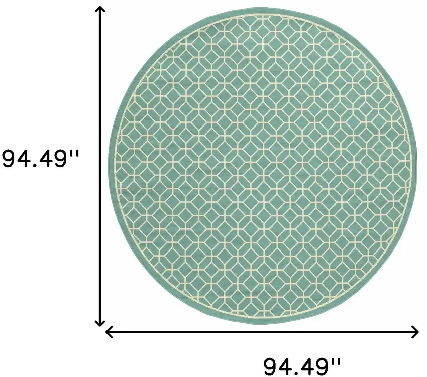 8' Round Blue Round Geometric Stain Resistant Indoor Outdoor Area Rug Photo 4