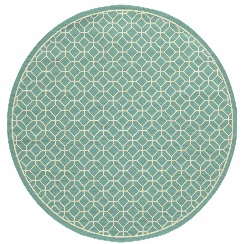 8' Round Blue Round Geometric Stain Resistant Indoor Outdoor Area Rug Photo 1