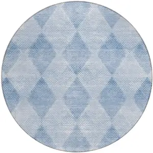 Photo of 8' Round Blue Round Geometric Washable Non Skid Indoor Outdoor Area Rug