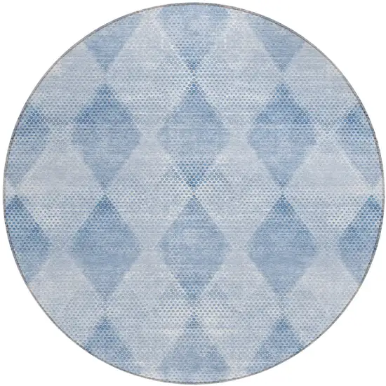 8' Round Blue Round Geometric Washable Non Skid Indoor Outdoor Area Rug Photo 2