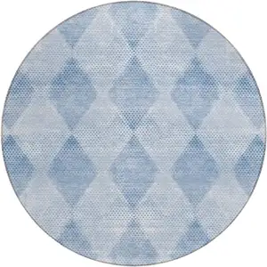 Photo of 8' Round Blue Round Geometric Washable Non Skid Indoor Outdoor Area Rug
