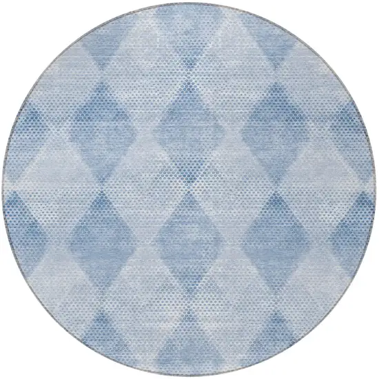 Blue Round Geometric Washable Non Skid Indoor Outdoor Area Rug Photo 4