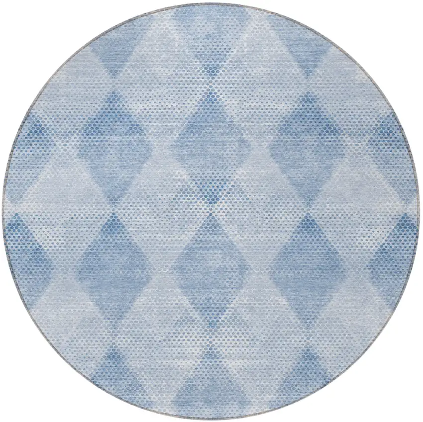 Blue Round Geometric Washable Non Skid Indoor Outdoor Area Rug Photo 4