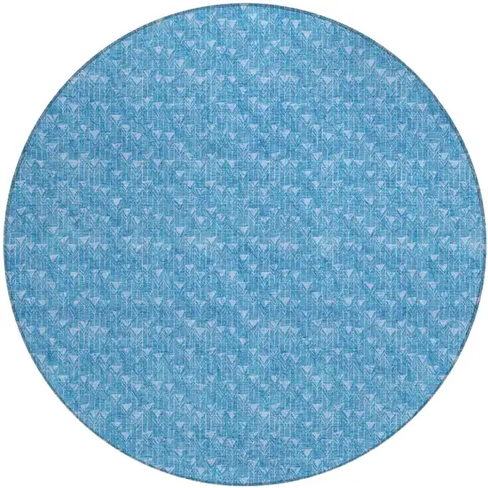 Blue Round Geometric Washable Non Skid Indoor Outdoor Area Rug Photo 2