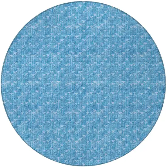 8' Round Blue Round Geometric Washable Non Skid Indoor Outdoor Area Rug Photo 5