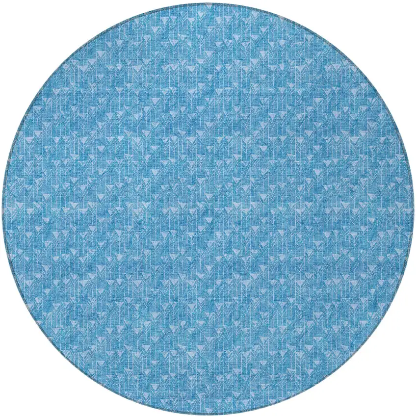 8' Round Blue Round Geometric Washable Non Skid Indoor Outdoor Area Rug Photo 5