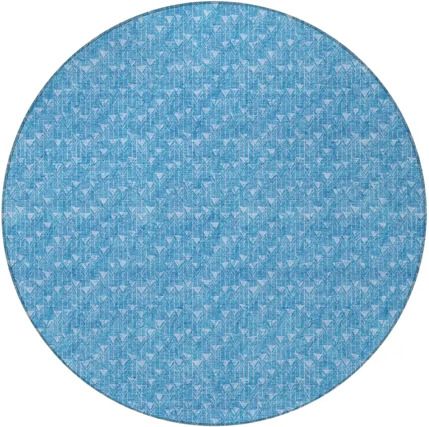 8' Round Blue Round Geometric Washable Non Skid Indoor Outdoor Area Rug Photo 5