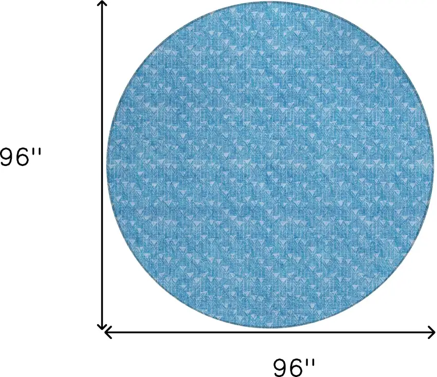 Blue Round Geometric Washable Non Skid Indoor Outdoor Area Rug Photo 3