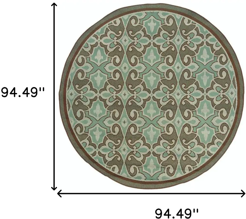 8' Round Blue Round Oriental Stain Resistant Indoor Outdoor Area Rug Photo 4