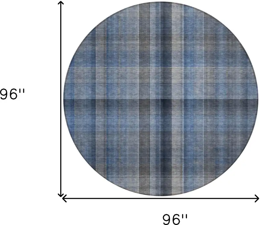 Blue Round Plaid Washable Non Skid Indoor Outdoor Area Rug Photo 3