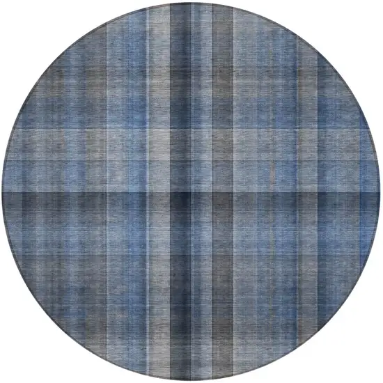 Blue Round Plaid Washable Non Skid Indoor Outdoor Area Rug Photo 3