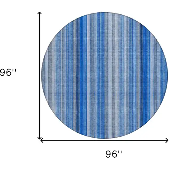 Blue Round Striped Washable Non Skid Indoor Outdoor Area Rug Photo 3