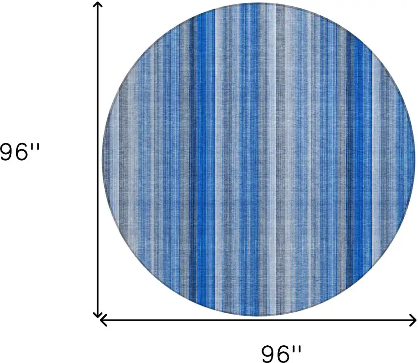 Blue Round Striped Washable Non Skid Indoor Outdoor Area Rug Photo 3