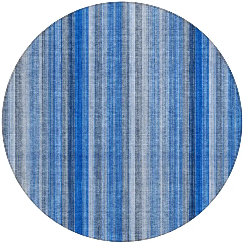 Blue Round Striped Washable Non Skid Indoor Outdoor Area Rug Photo 2