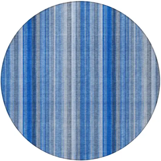 Blue Round Striped Washable Non Skid Indoor Outdoor Area Rug Photo 4
