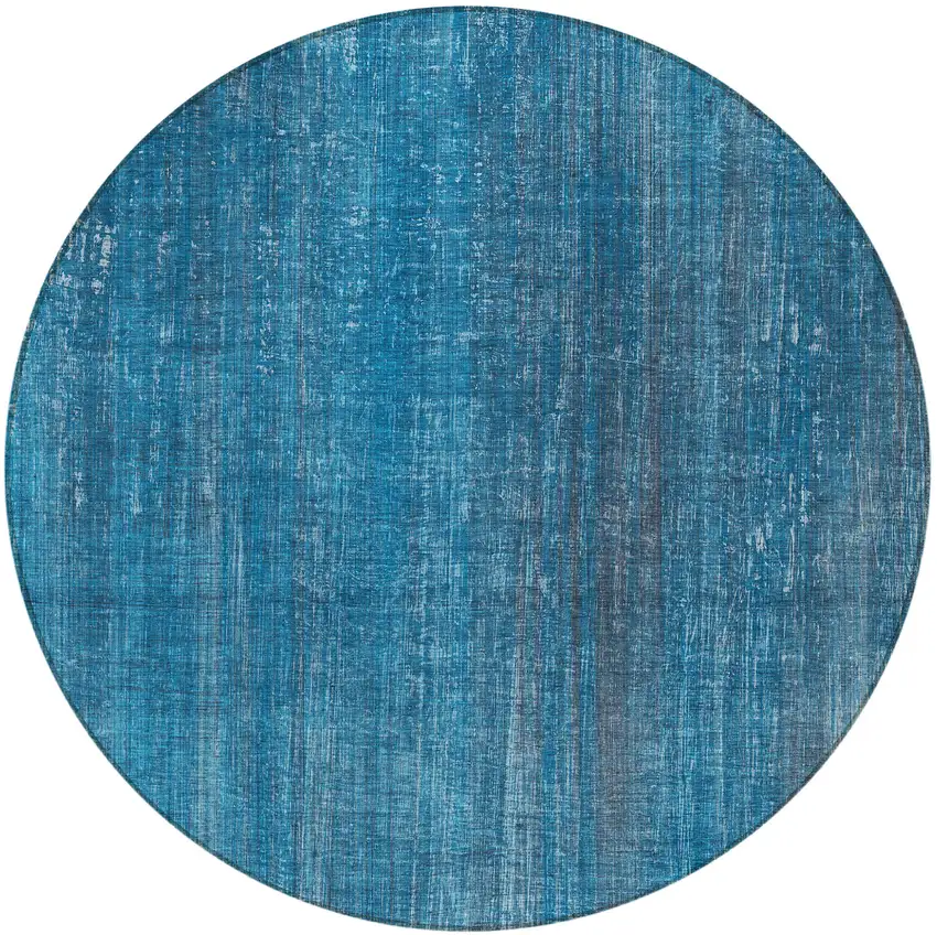 Blue Round Striped Washable Non Skid Indoor Outdoor Area Rug Photo 5