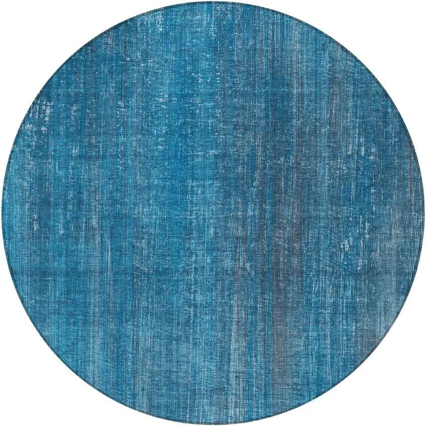 Blue Round Striped Washable Non Skid Indoor Outdoor Area Rug Photo 5