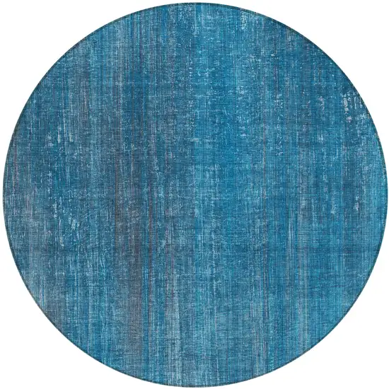 8' Round Blue Round Striped Washable Non Skid Indoor Outdoor Area Rug Photo 2
