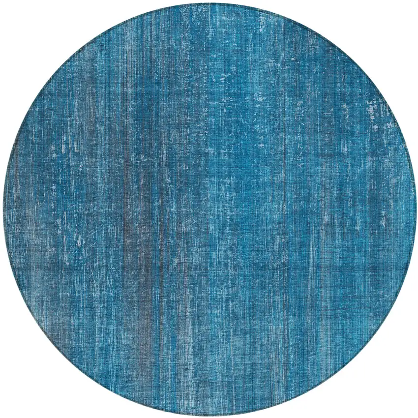 8' Round Blue Round Striped Washable Non Skid Indoor Outdoor Area Rug Photo 2