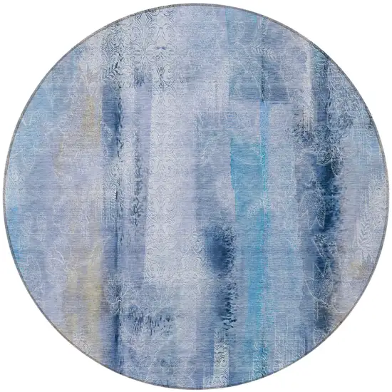 8' Round Blue Round Washable Non Skid Indoor Outdoor Area Rug Photo 4