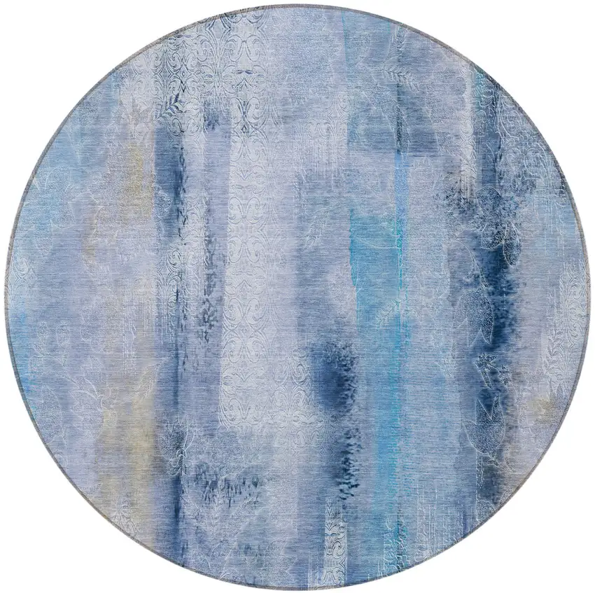 Blue Round Washable Non Skid Indoor Outdoor Area Rug Photo 5