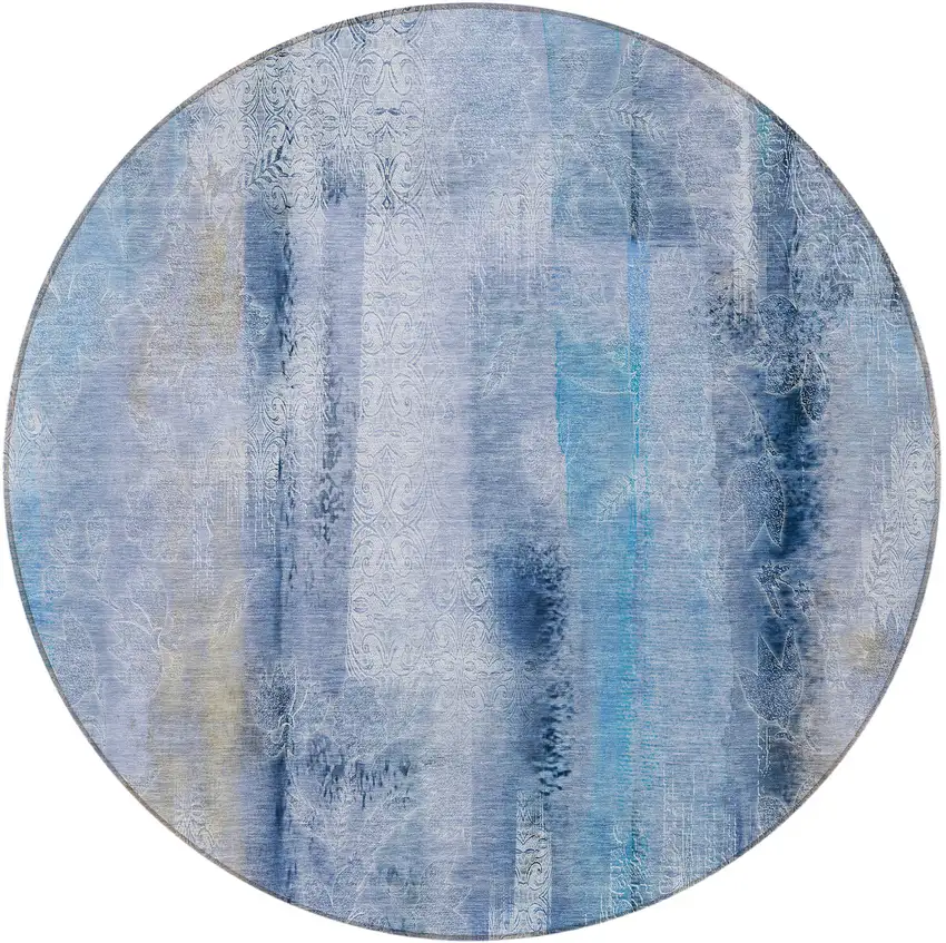 Blue Round Washable Non Skid Indoor Outdoor Area Rug Photo 5