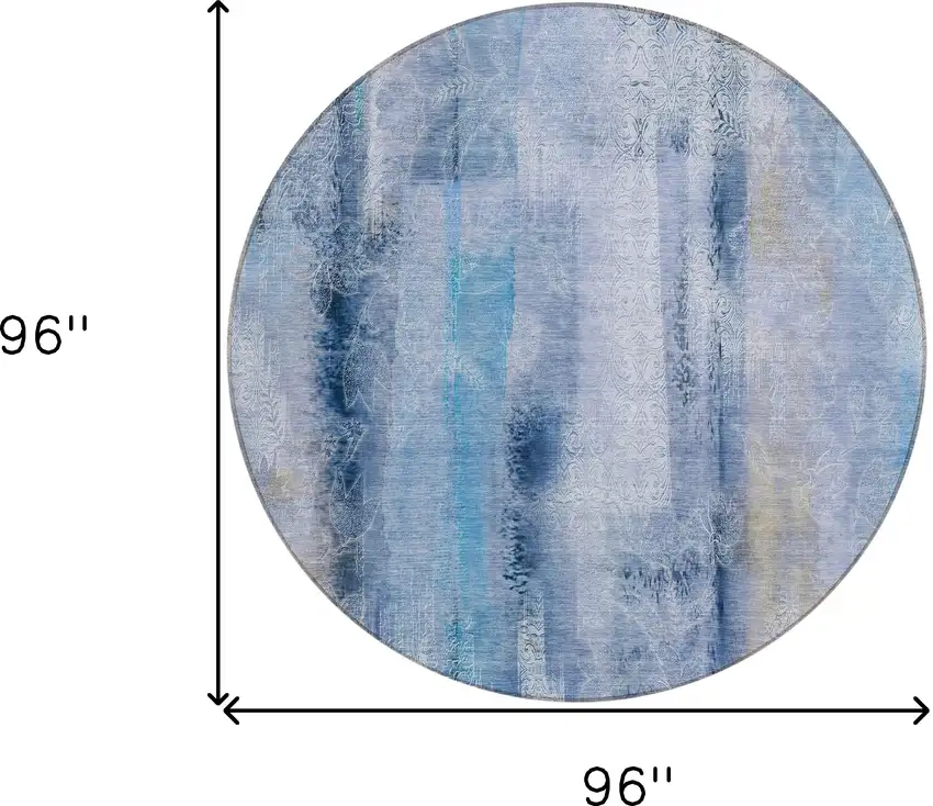 Blue Round Washable Non Skid Indoor Outdoor Area Rug Photo 3