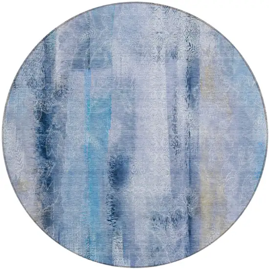 Blue Round Washable Non Skid Indoor Outdoor Area Rug Photo 2