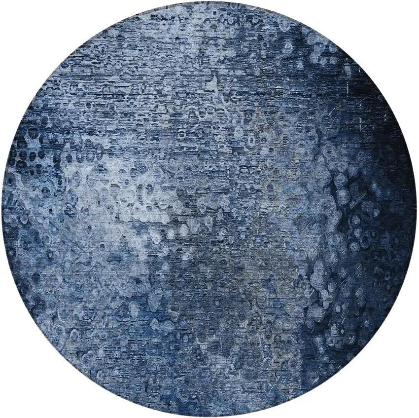 8' Round Blue Round Washable Non Skid Indoor Outdoor Area Rug Photo 4
