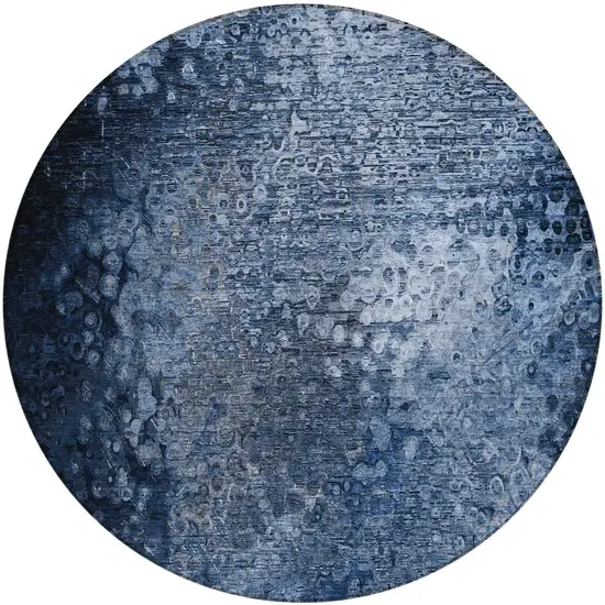 8' Round Blue Round Washable Non Skid Indoor Outdoor Area Rug Photo 2