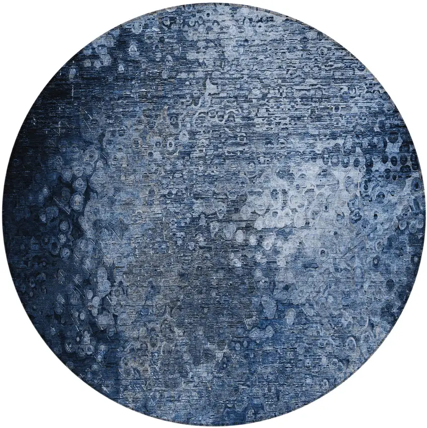 8' Round Blue Round Washable Non Skid Indoor Outdoor Area Rug Photo 2