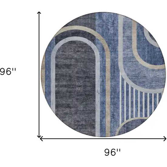 Blue and Black Round Abstract Washable Indoor Outdoor Area Rug Photo 3