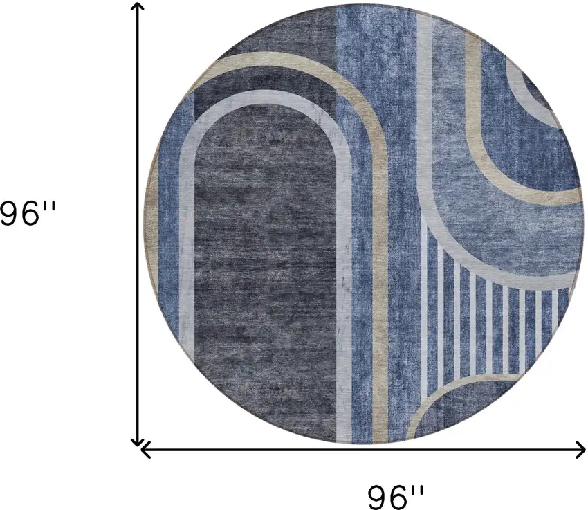 Blue and Black Round Abstract Washable Indoor Outdoor Area Rug Photo 3