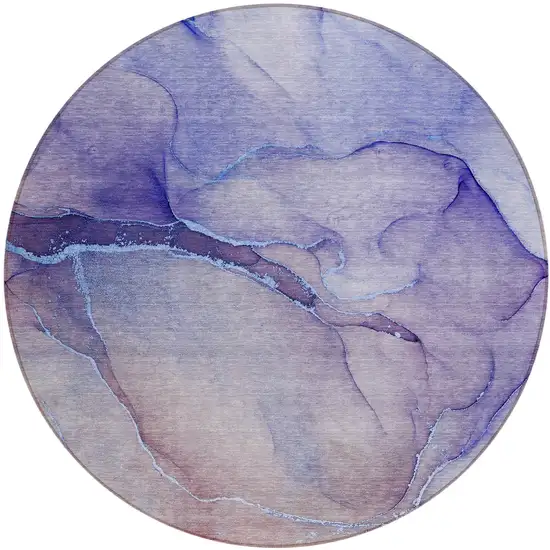 Blue and Brown Round Abstract Washable Non Skid Indoor Outdoor Area Rug Photo 2