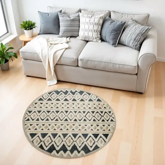 Blue and Cream Stripe Diamond Area Rug Photo 1