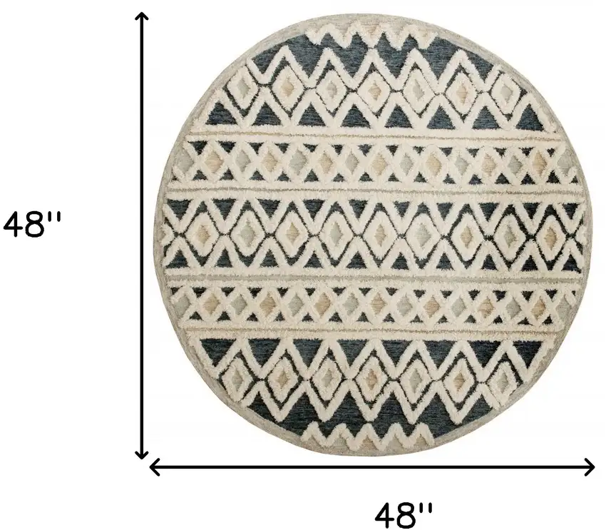4' Round Blue and Cream Stripe Diamond Area Rug Photo 9
