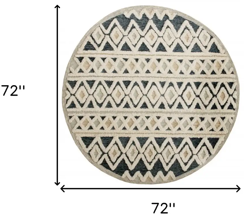 6' Round Blue and Cream Striped Diamonds Area Rug Photo 9