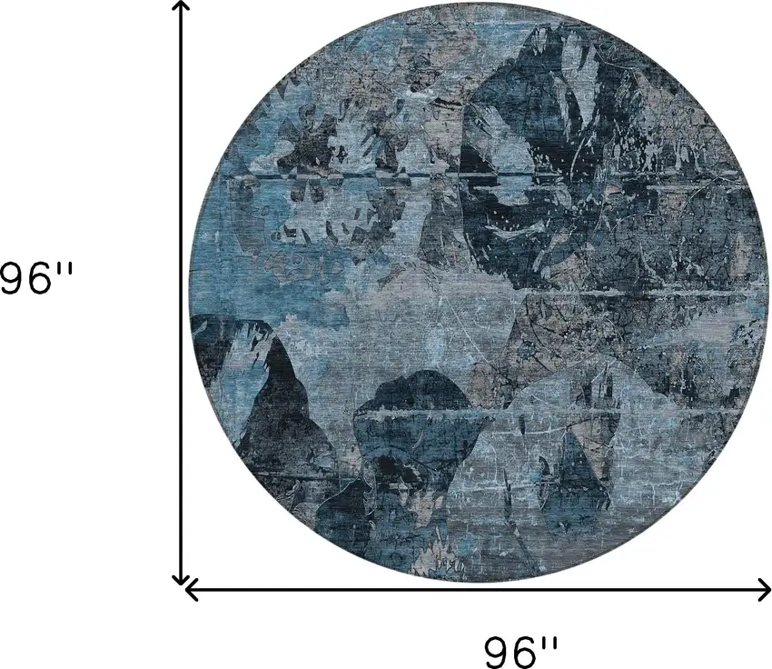 8' Round Blue and Dark Blue Round Floral Washable Non Skid Indoor Outdoor Area Rug Photo 3