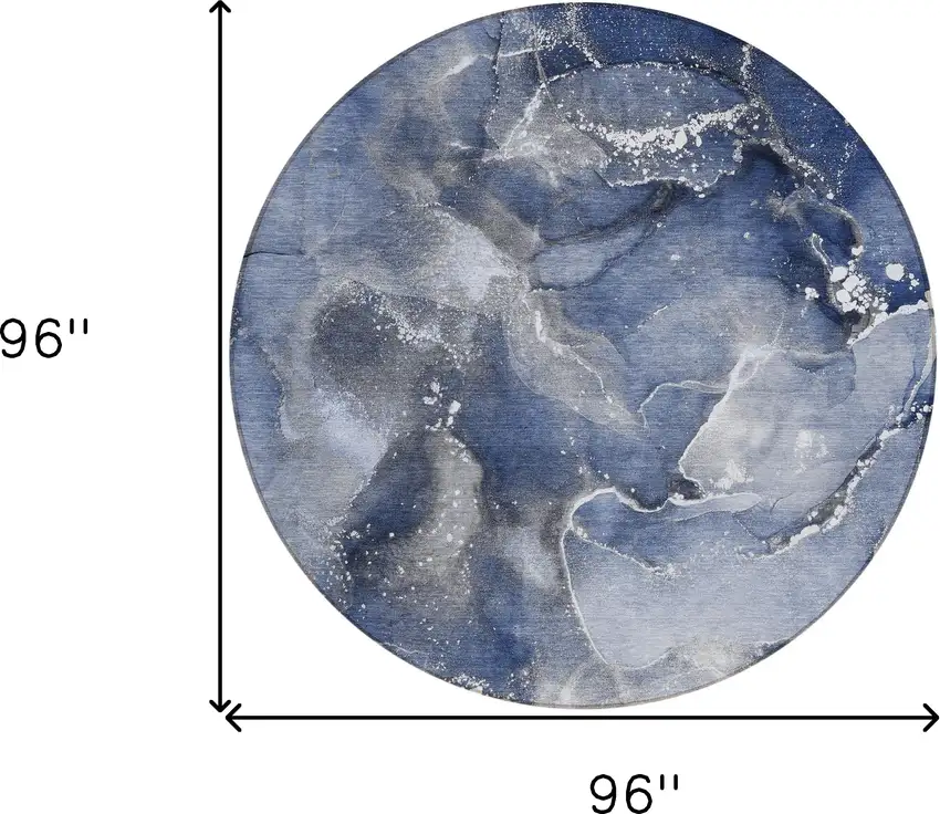 8' Round Blue and Gray Round Abstract Washable Non Skid Indoor Outdoor Area Rug Photo 3