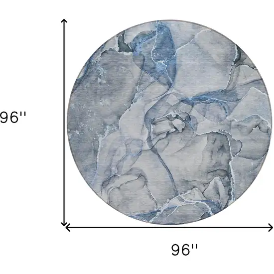 8' Round Blue and Gray Round Abstract Washable Non Skid Indoor Outdoor Area Rug Photo 3