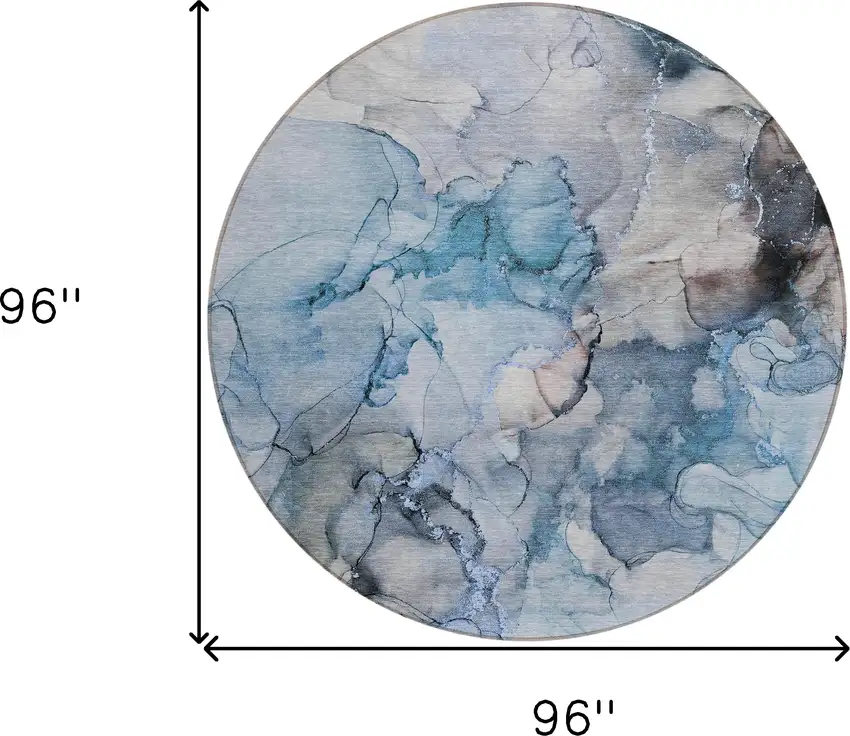 Blue and Gray Round Abstract Washable Non Skid Indoor Outdoor Area Rug Photo 3