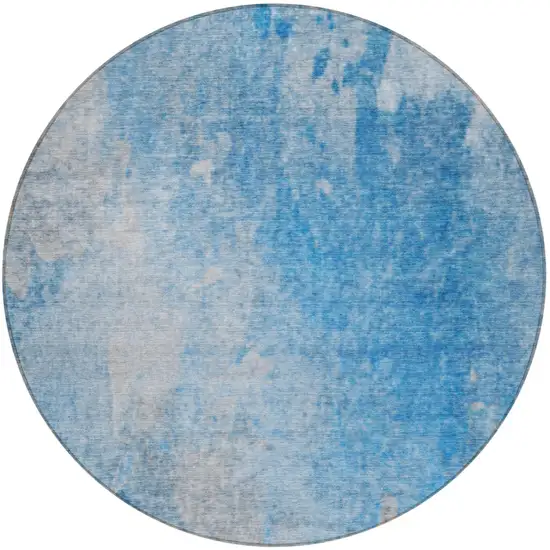Blue and Gray Round Abstract Washable Non Skid Indoor Outdoor Area Rug Photo 5