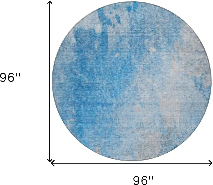 Blue and Gray Round Abstract Washable Non Skid Indoor Outdoor Area Rug Photo 3