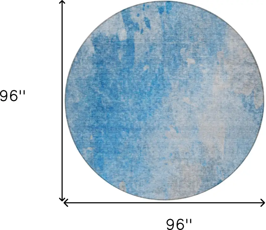 Blue and Gray Round Abstract Washable Non Skid Indoor Outdoor Area Rug Photo 3